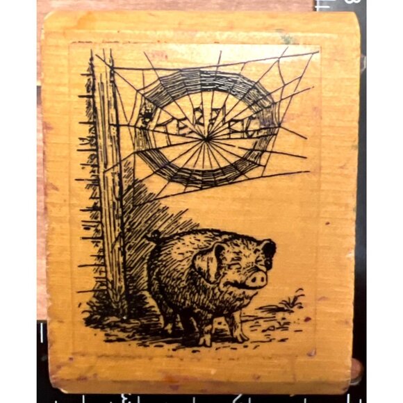 Vintage Garth Williams Kidstamps #706 Rubber Stamp With Pig & Spider Web Design - Picture 2 of 7